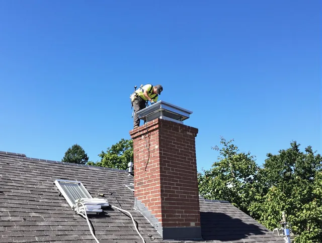 Hudson Chimney Sweep technician measuring a chimney cap in Hudson, OH