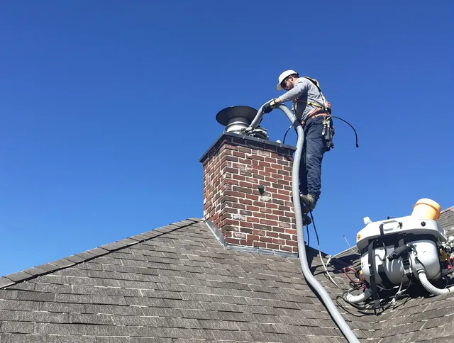 Dedicated Hudson Chimney Sweep team member cleaning a chimney in Hudson, OH