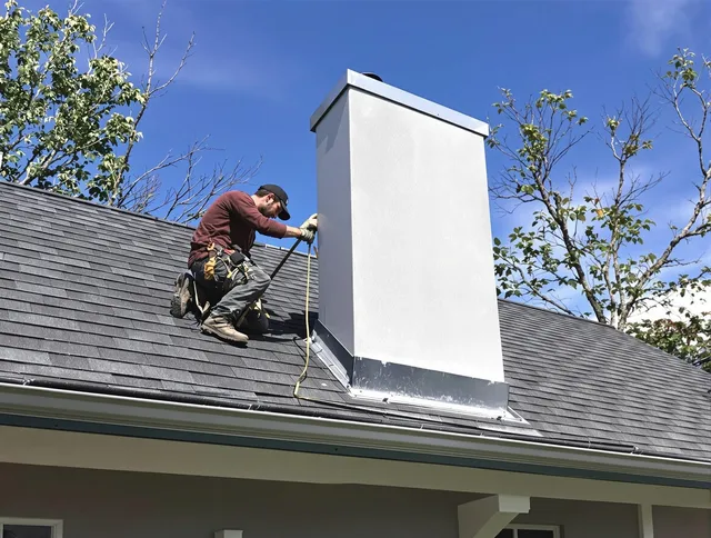 Hudson Chimney Sweep team member finishing chimney construction in Hudson, OH