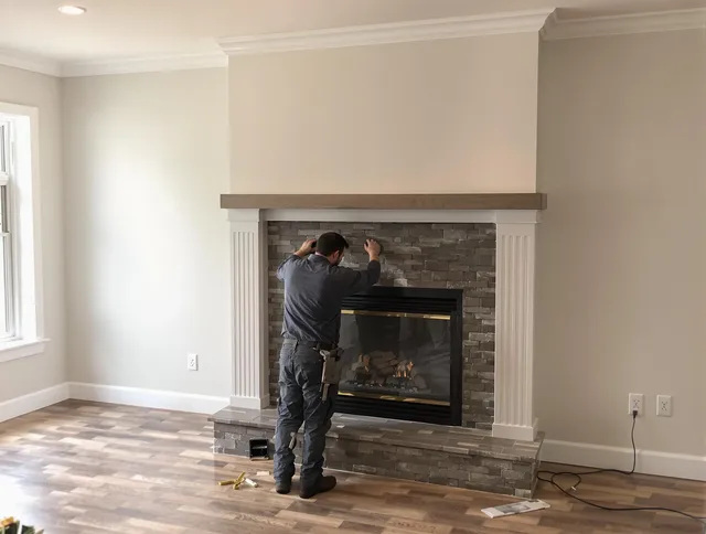 Hudson Chimney Sweep finishing a custom fireplace install in Hudson, OH